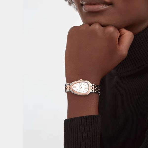 Bulgari Serpenti Seduttori quartz watch white opaline dial steel and rose gold bracelet 33 mm 103277