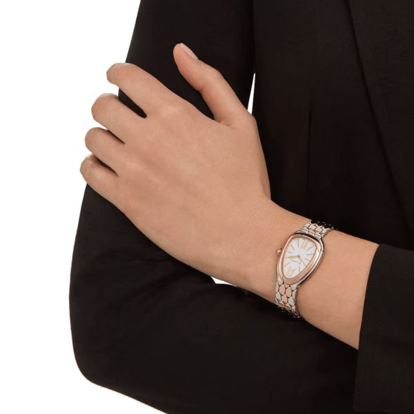Bulgari Serpenti Seduttori quartz watch white opaline dial steel and rose gold bracelet 33 mm 103277