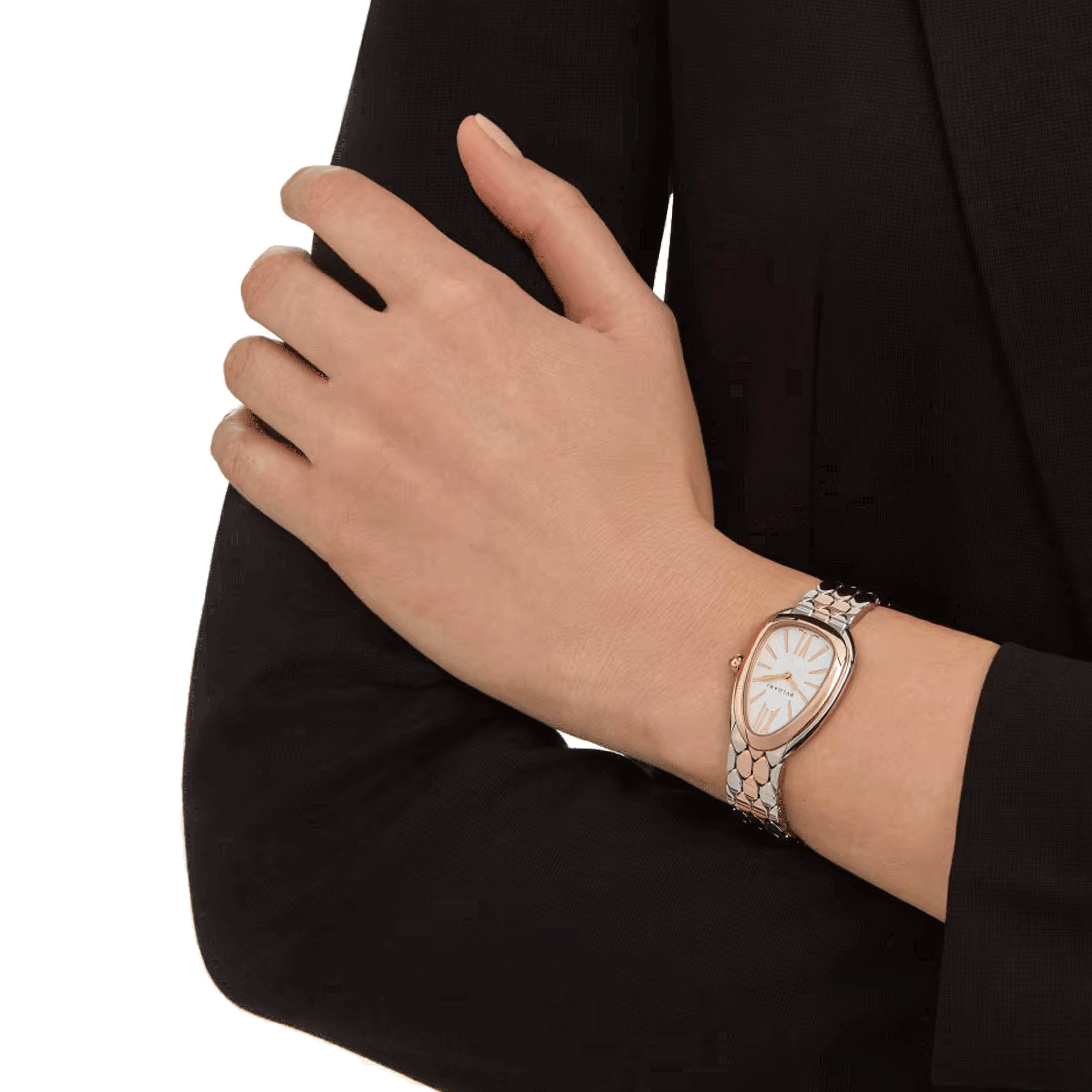 Bulgari Serpenti Seduttori quartz watch white opaline dial steel and rose gold bracelet 33 mm 103277