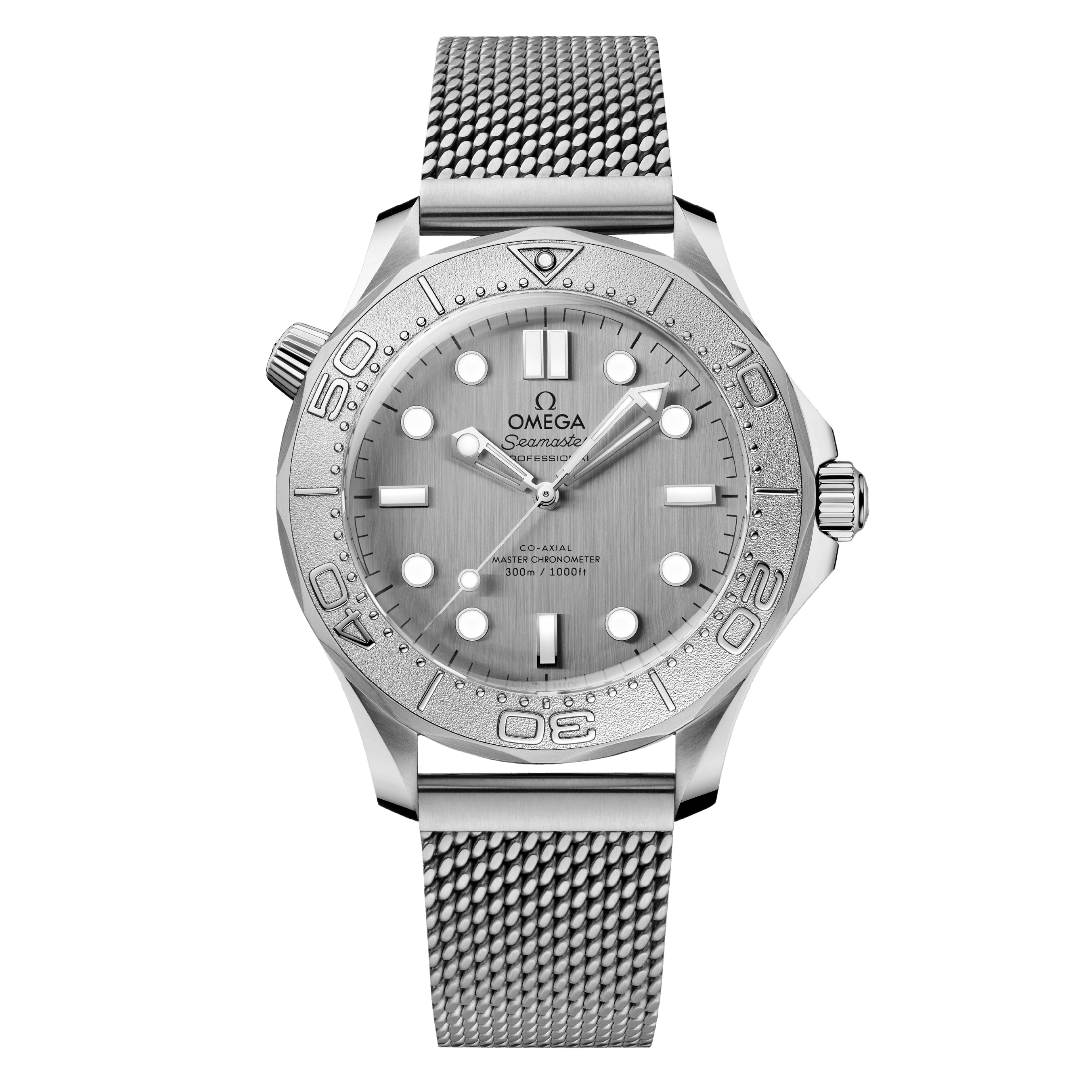Omega Seamaster Diver 300m Co-Axial Master Chronometer steel dial mesh steel bracelet 42 mm