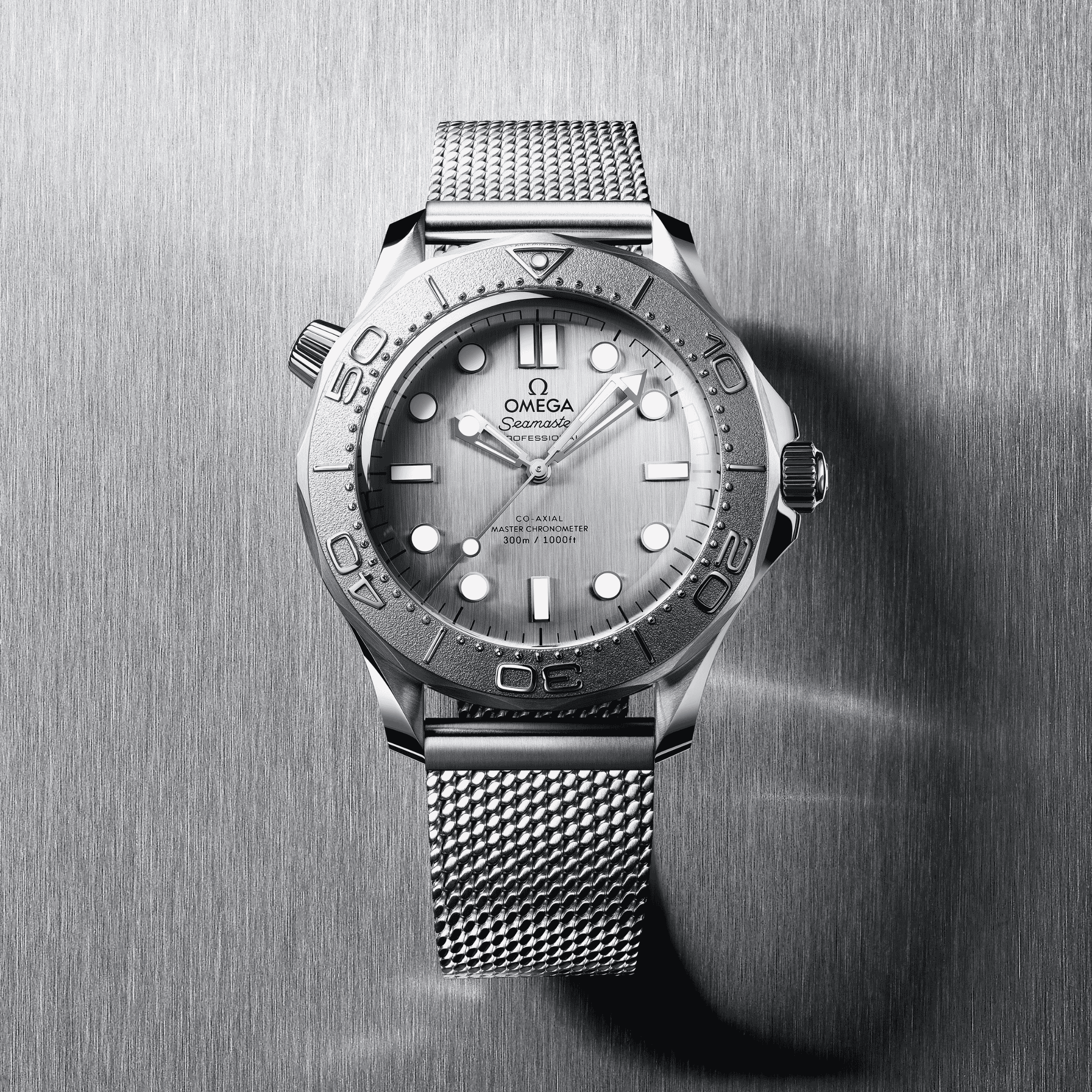 Omega Seamaster Diver 300m Co-Axial Master Chronometer steel dial mesh steel bracelet 42 mm