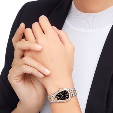 Montre Bulgari Serpenti Seduttori quartz cadran noir bracelet acier et or rose 33 mm 103799