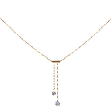 Collier Cravate La Brune et La Blonde 360° en or rose 2 diamants taille brillant 0,35 carat - Soldat