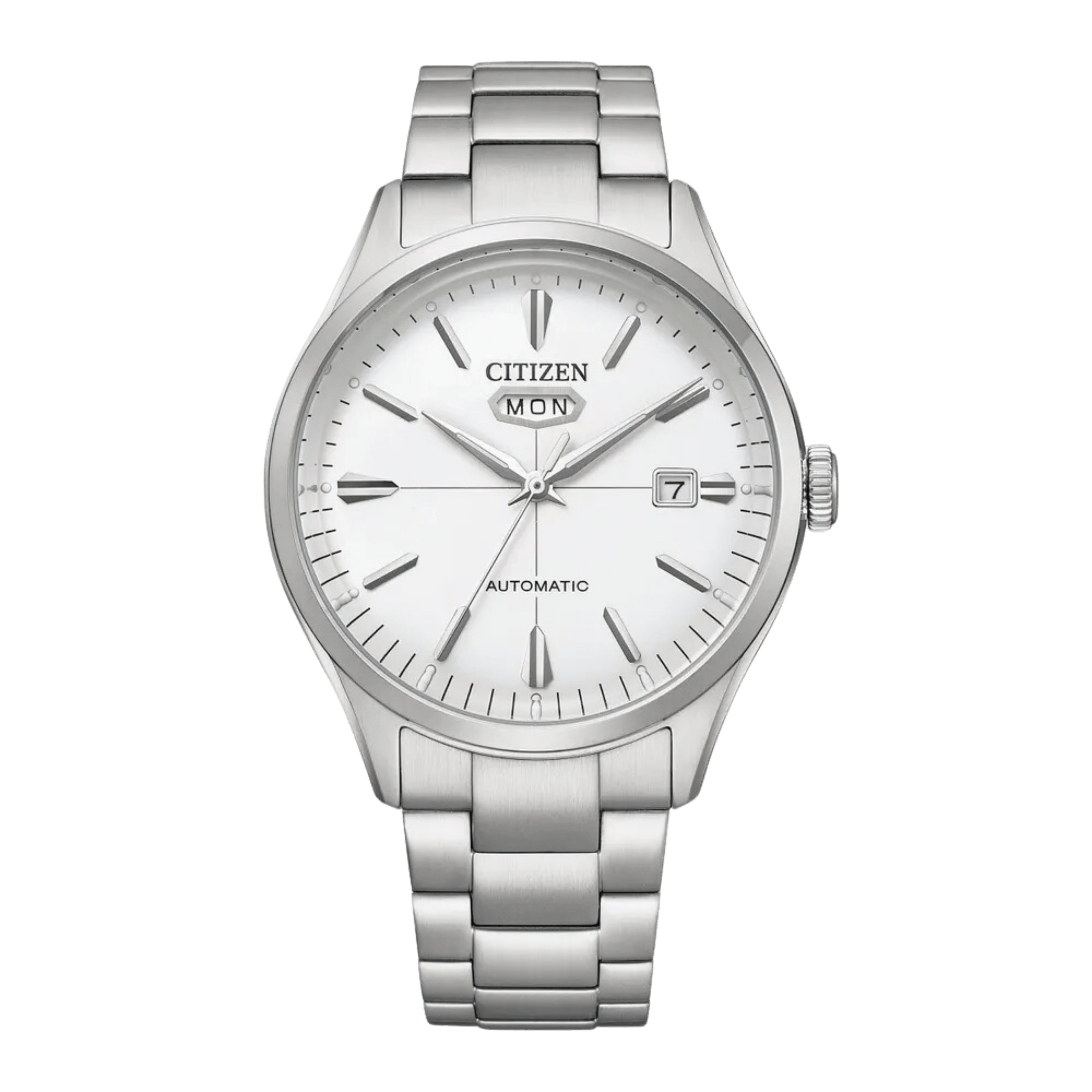Citizen Crystal 7 Mechanical Day Date automatic white dial steel bracelet 40 mm
