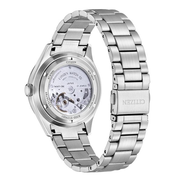 Montre Citizen Crystal 7 Mechanical Day Date automatique cadran blanc bracelet acier 40 mm