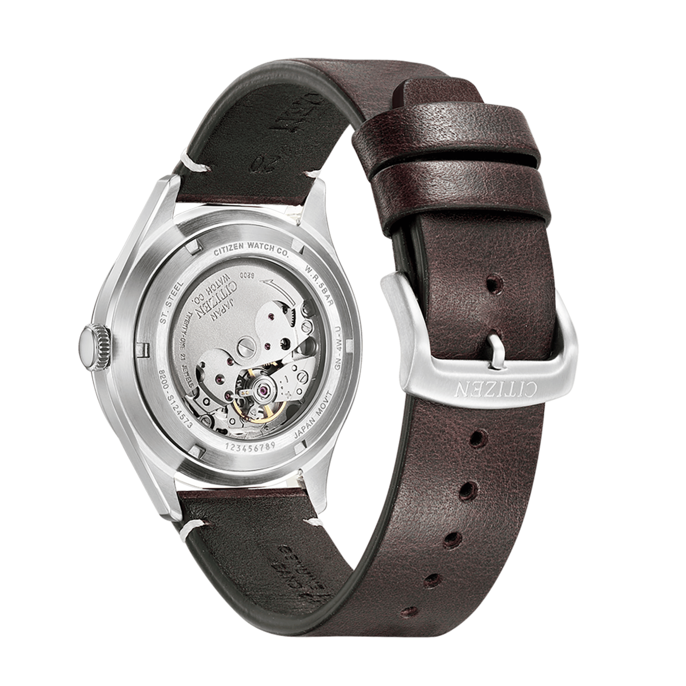 Citizen Crystal 7 Mechanical Day Date automatic green dial leather strap 40 mm