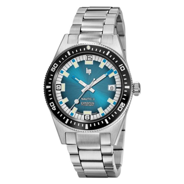 Montre Lip Nautic 3 "7ème Continent" automatique cadran bleu bracelet acier 39 mm