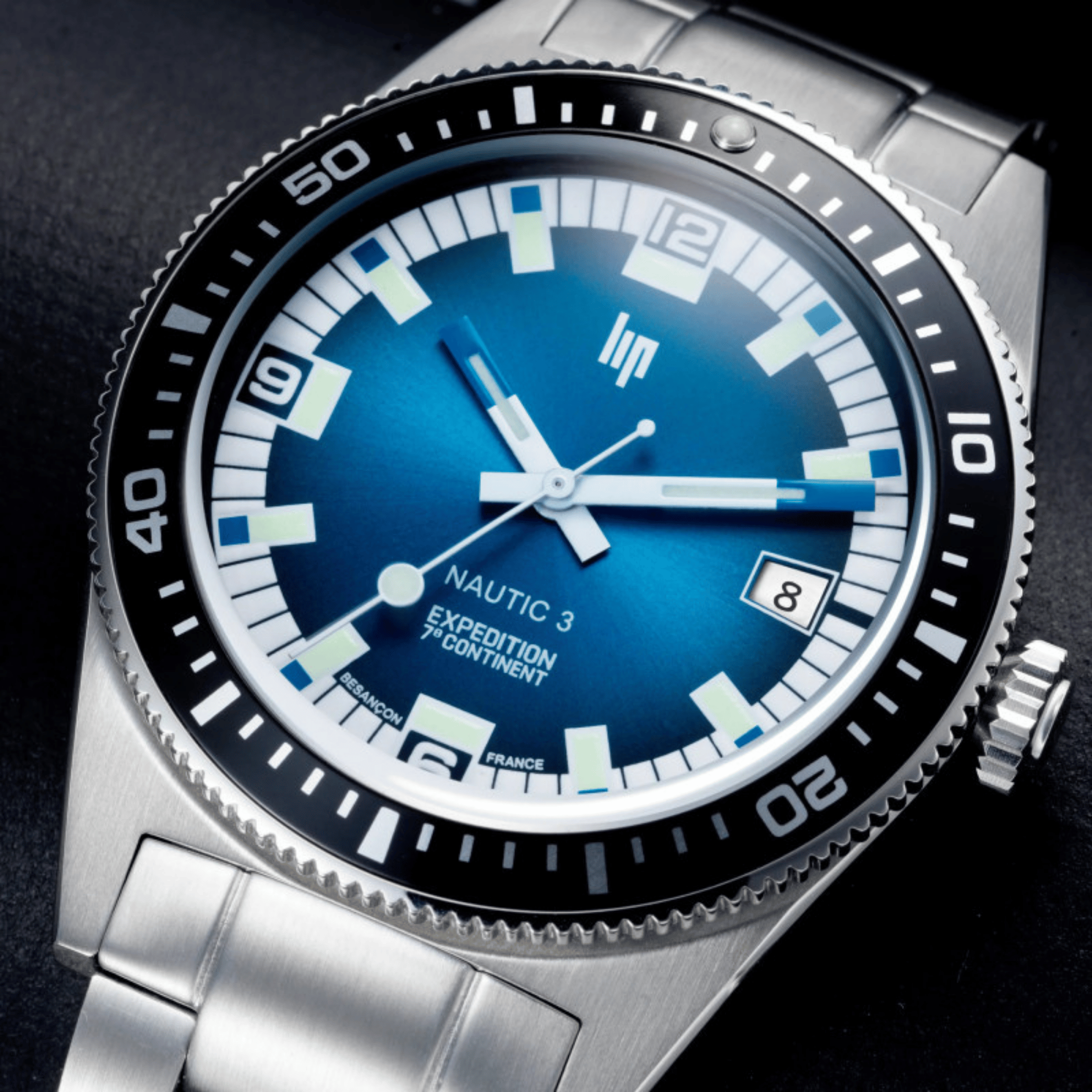Lip Nautic 3 "7ème Continent" automatic blue dial steel bracelet 39 mm