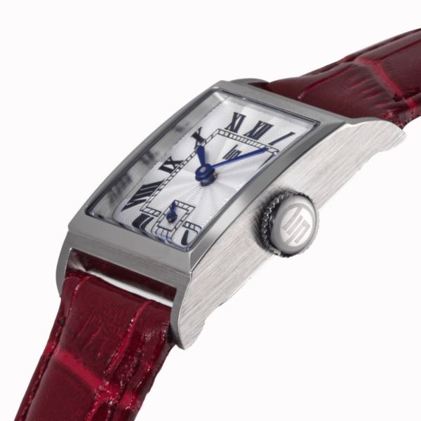 Montre Lip Churchill C18 quartz cadran argenté bracelet cuir rouge 21 x 21 mm
