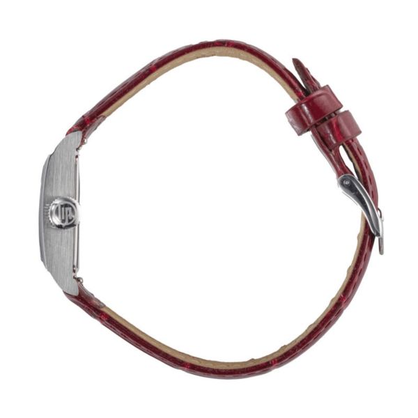 Montre Lip Churchill C18 quartz cadran argenté bracelet cuir rouge 21 x 21 mm