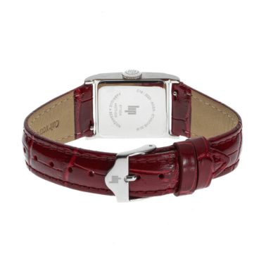 Montre Lip Churchill C18 quartz cadran argenté bracelet cuir rouge 21 x 21 mm