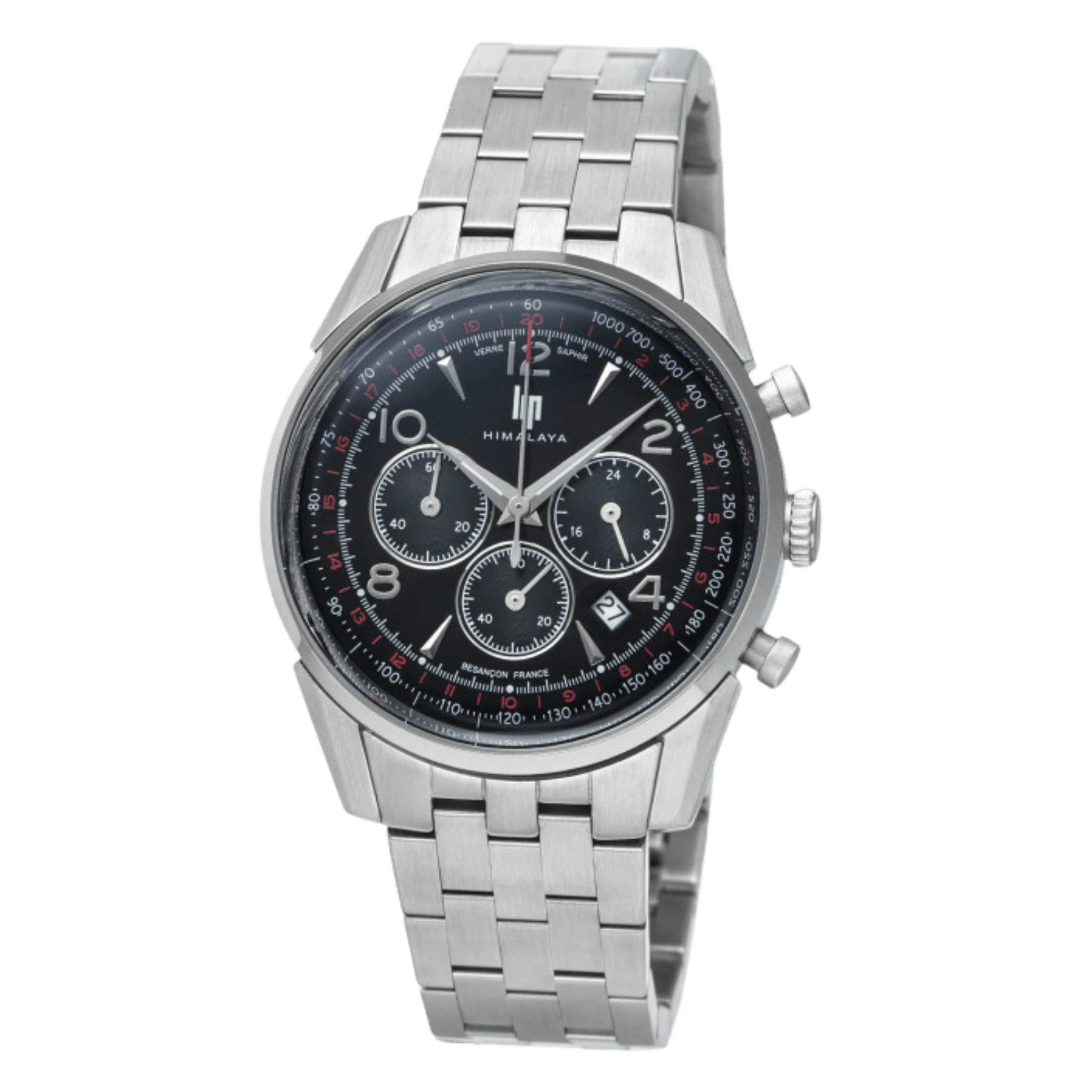 Montre Lip Himalaya Chronographe Quartz cadran noir bracelet acier 40 mm