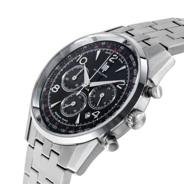 Montre Lip Himalaya Chronographe Quartz cadran noir bracelet acier 40 mm