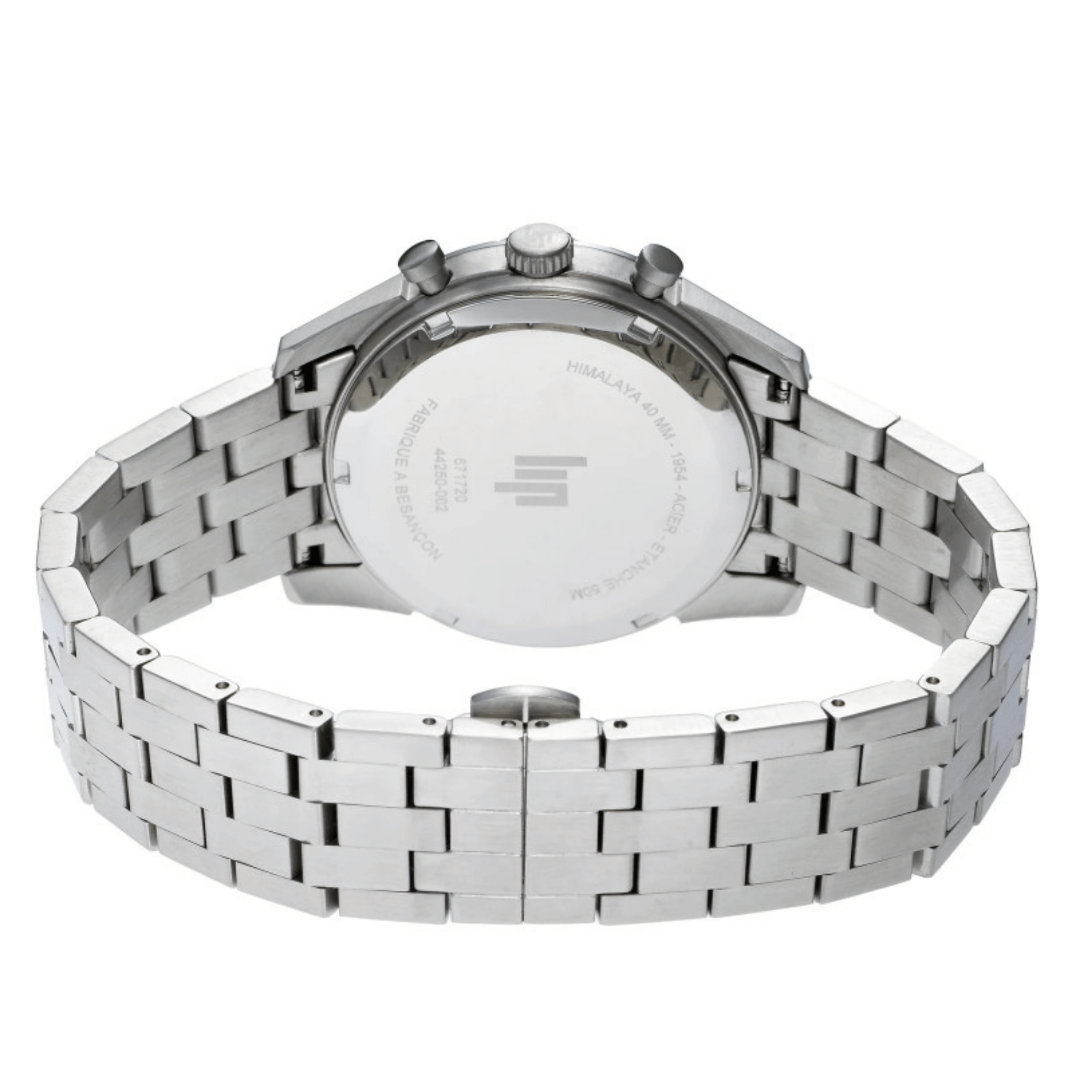 Montre Lip Himalaya Chronographe Quartz cadran noir bracelet acier 40 mm