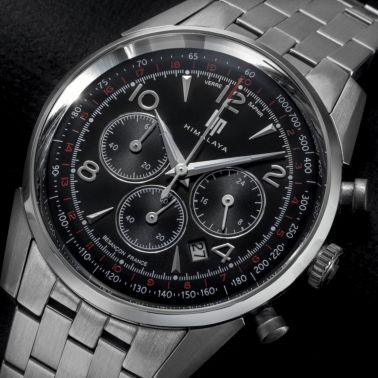 Lip Himalaya Chronograph quartz black dial steel bracelet 40 mm