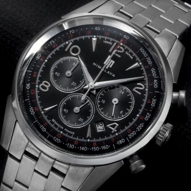 Montre Lip Himalaya Chronographe Quartz cadran noir bracelet acier 40 mm