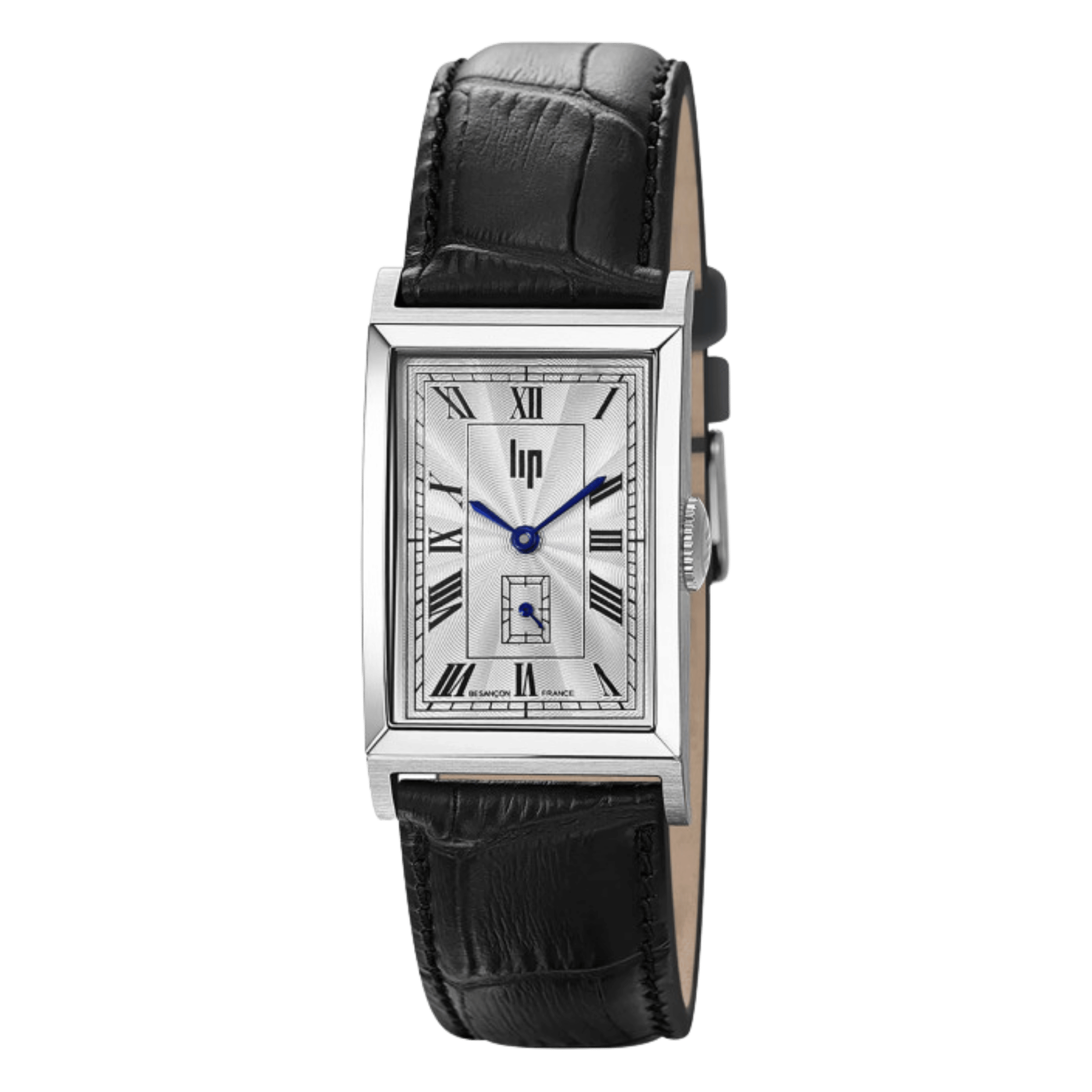 Montre Lip Churchill T24 Petite Seconde quartz cadran argenté bracelet cuir noir 41,5 x 23,5 mm