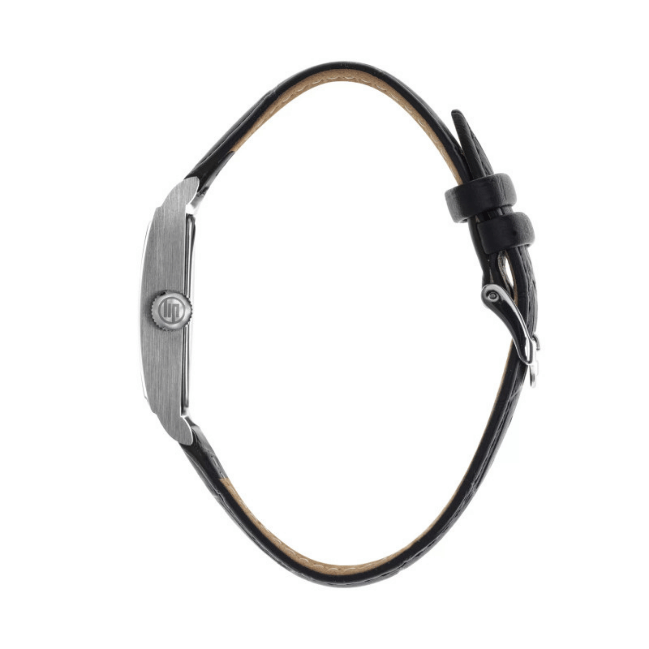 Montre Lip Churchill T24 Petite Seconde quartz cadran argenté bracelet cuir noir 41,5 x 23,5 mm