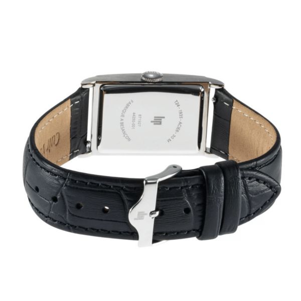 Montre Lip Churchill T24 Petite Seconde quartz cadran argenté bracelet cuir noir 41,5 x 23,5 mm