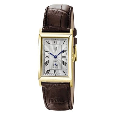 Montre Lip Churchill T24 Petite Seconde PVD Or Jaune quartz cadran argenté bracelet cuir marron 41,5 x 23,5 mm