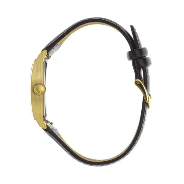 Montre Lip Churchill T24 Petite Seconde PVD Or Jaune quartz cadran argenté bracelet cuir marron 41,5 x 23,5 mm