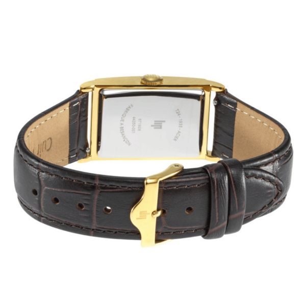 Montre Lip Churchill T24 Petite Seconde PVD Or Jaune quartz cadran argenté bracelet cuir marron 41,5 x 23,5 mm
