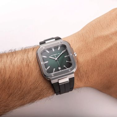 Herbelin Cap Camarat Square quartz green dial rubber strap 39 x 39 mm