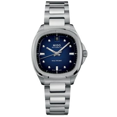 Mido Multifort TV automatic watch diamond index blue dial stainless steel bracelet 35 mm