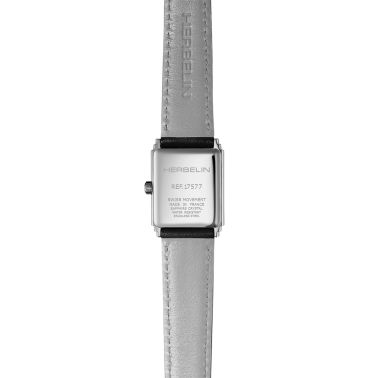 Herbelin Art Déco 1925 Steel & Diamonds quartz black dial black leather strap 29,5 x 22 mm
