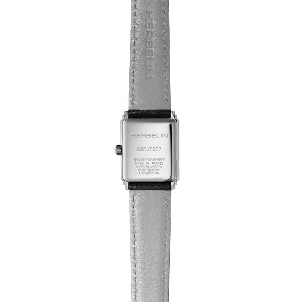 Herbelin Art Déco 1925 Steel & Diamonds quartz black dial black leather strap 29,5 x 22 mm