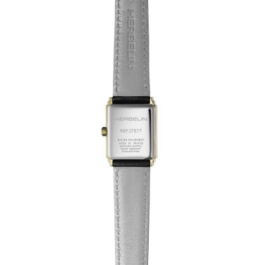 Montre Herbelin Art Déco 1925 Doré & Diamants quartz cadran noir bracelet cuir noir 29,5 x 22 mm