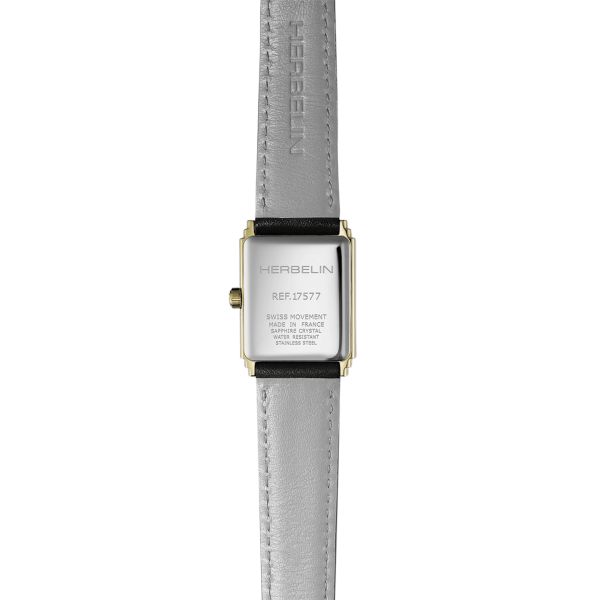 Herbelin Art Déco 1925 Golden & Diamonds quartz black dial black leather strap 29,5 x 22 mm