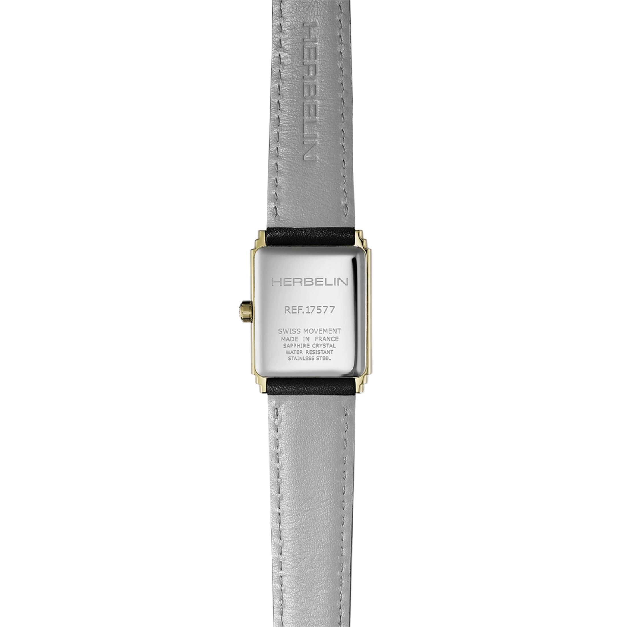 Montre Herbelin Art Déco 1925 Doré & Diamants quartz cadran noir bracelet cuir noir 29,5 x 22 mm