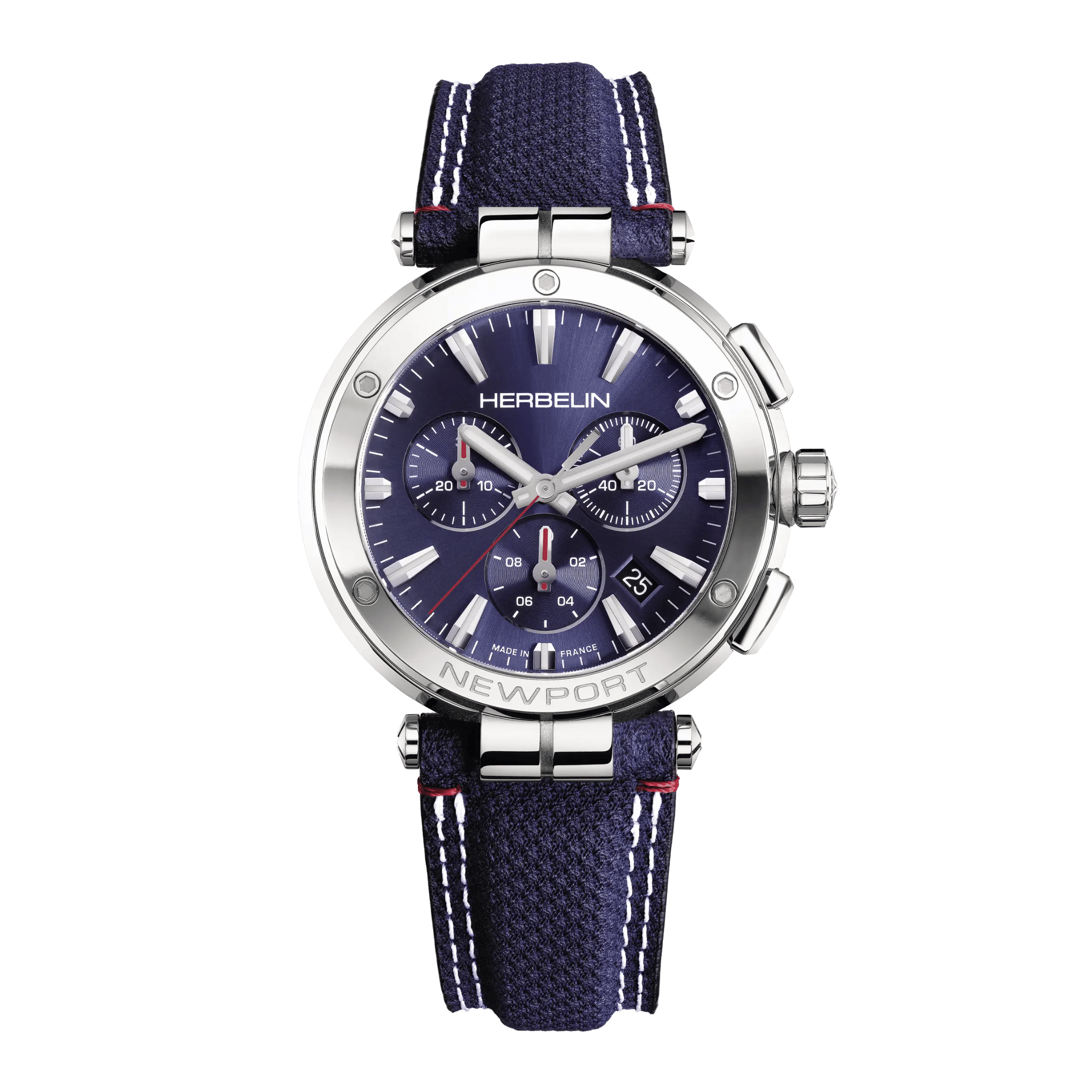 Herbelin Newport Chrono quartz blue dial fabric strap 40,5 mm
