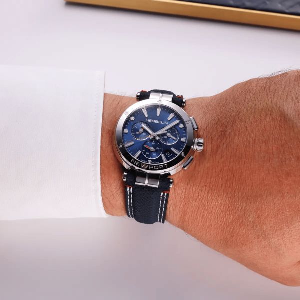 Herbelin Newport Chrono quartz blue dial fabric strap 40,5 mm