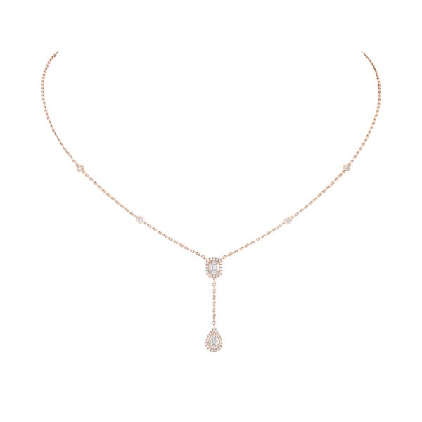 Collier Messika My Twin Cravate en or rose et diamants 0,10 carat