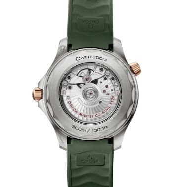 Montre Omega Seamaster Diver 300m Bronze Gold Co-Axial Master Chronometer cadran vert bracelet caoutchouc 42 mm