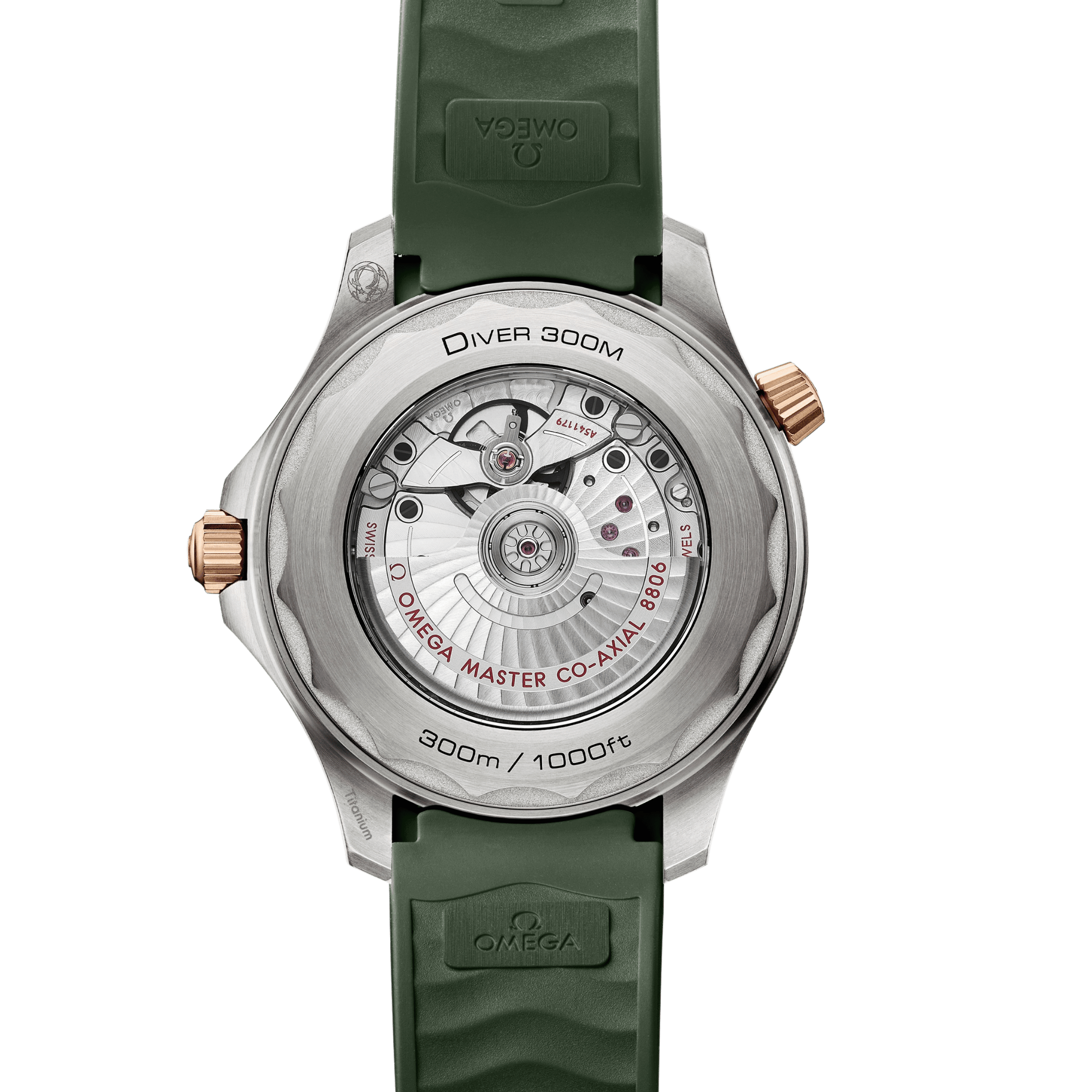 Montre Omega Seamaster Diver 300m Bronze Gold Co-Axial Master Chronometer cadran vert bracelet caoutchouc 42 mm