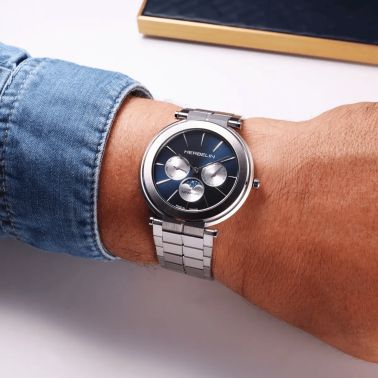 Herbelin Newport Slim Moonphase quartz blue dial steel bracelet 41,5 mm