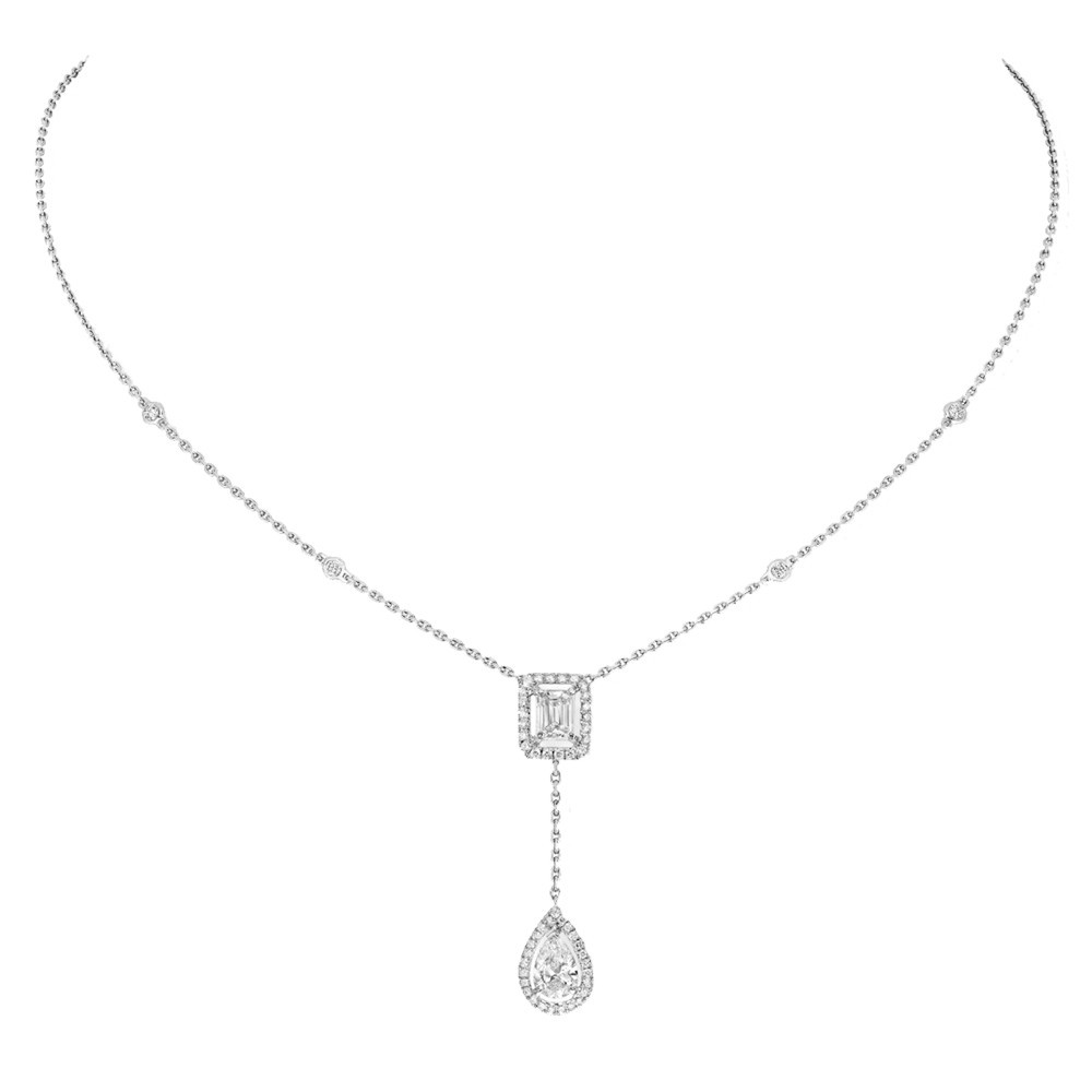 Collier Messika My Twin Cravate en or blanc et diamants 0,40 carat