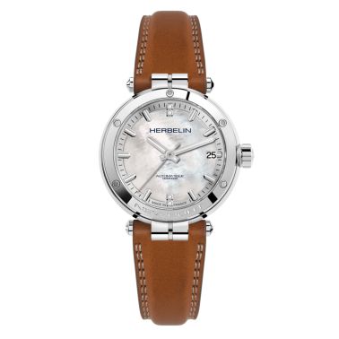 Montre Herbelin Newport automatique cadran nacre bracelet cuir 35 mm
