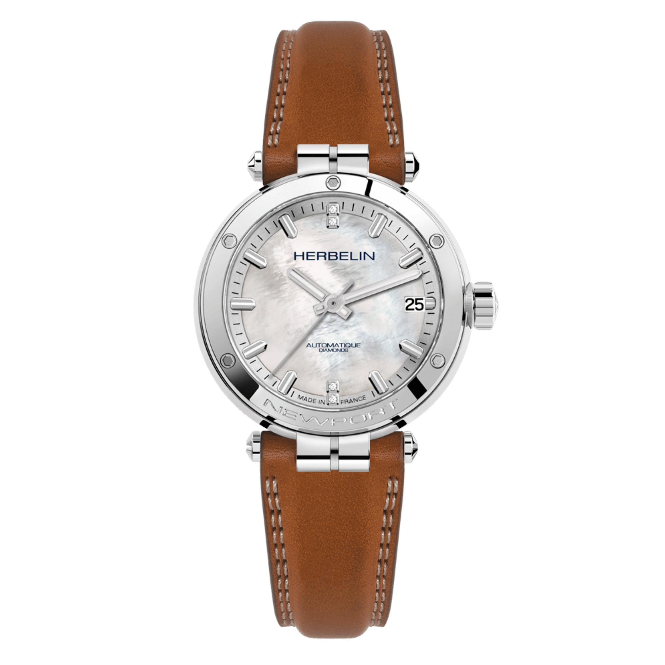 Montre Herbelin Newport automatique cadran nacre bracelet cuir 35 mm