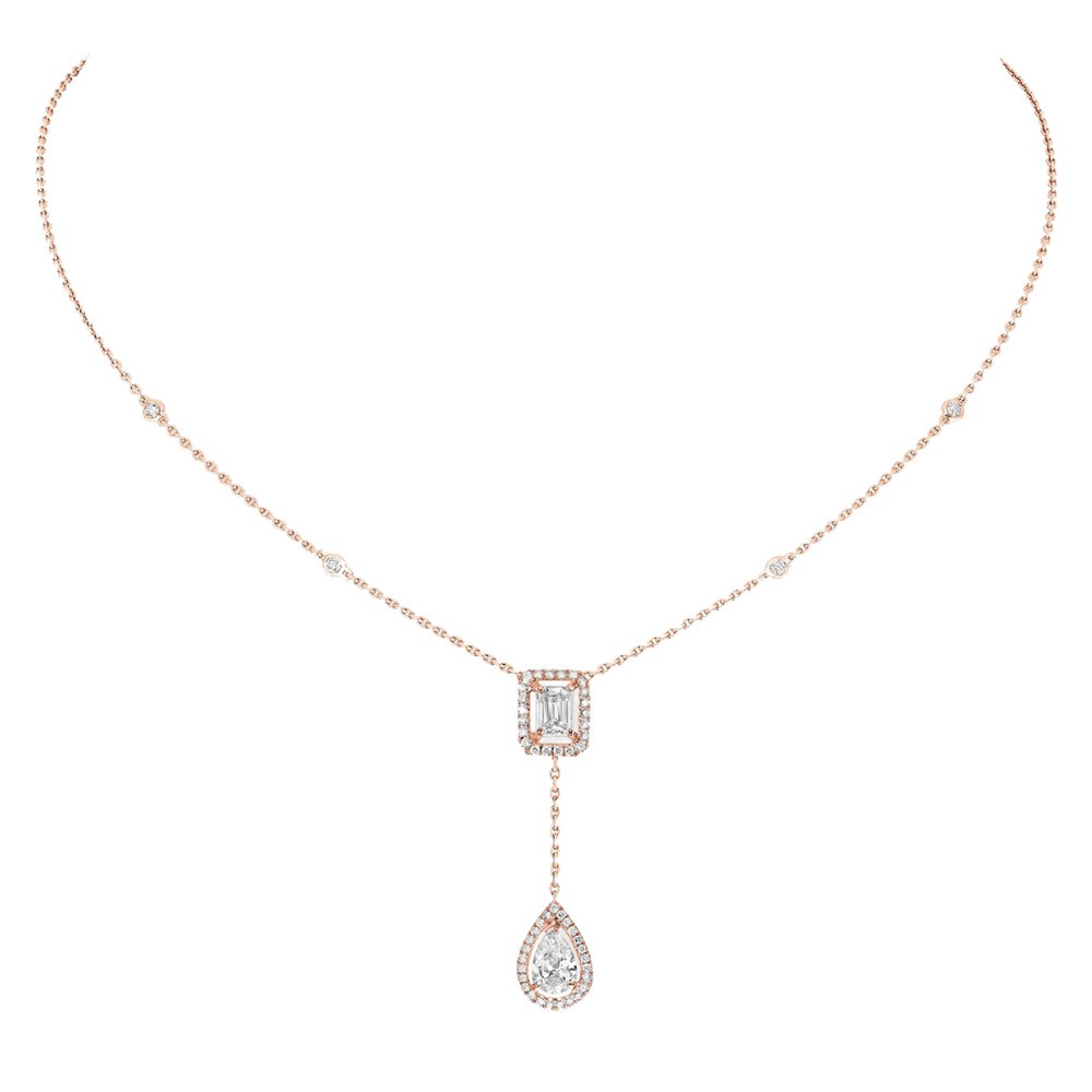 Collier Messika My Twin Cravate en or rose et diamants 0,40 carat