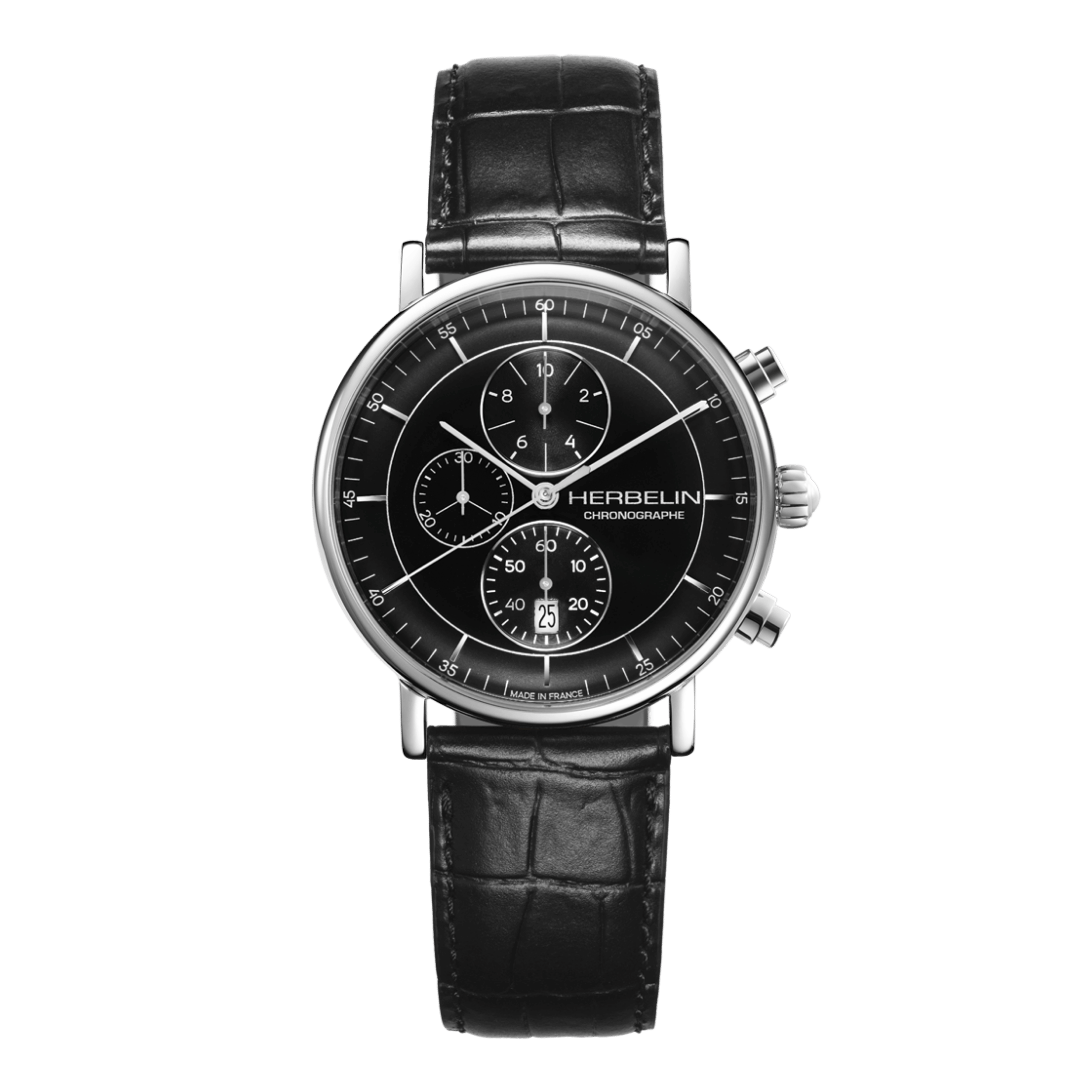 Herbelin Inspiration Chronograph quartz black dial leather strap 40 mm