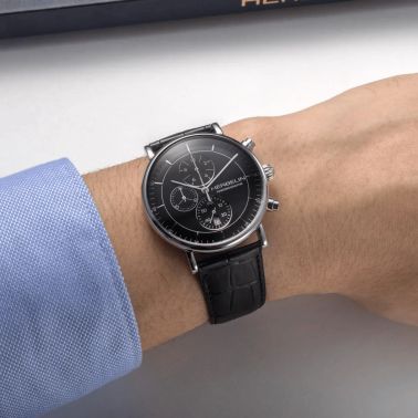 Herbelin Inspiration Chronograph quartz black dial leather strap 40 mm