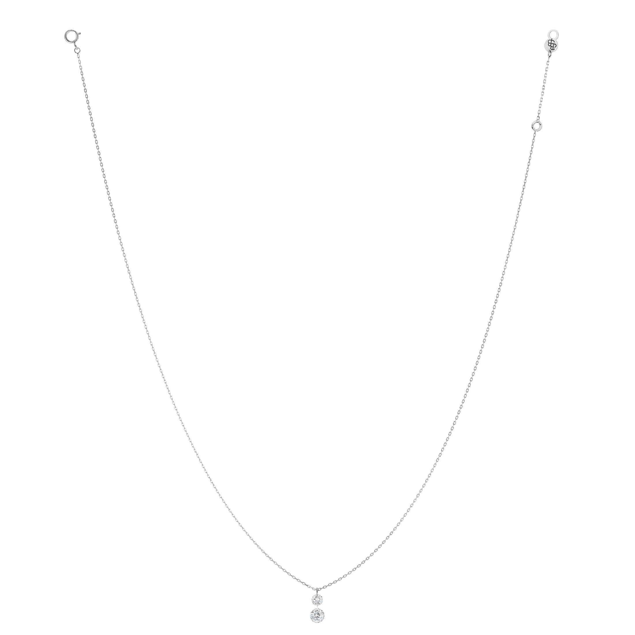 Collier La Brune et La Blonde 360° Duo en or blanc 2 diamants taille brillant 0,20 carat