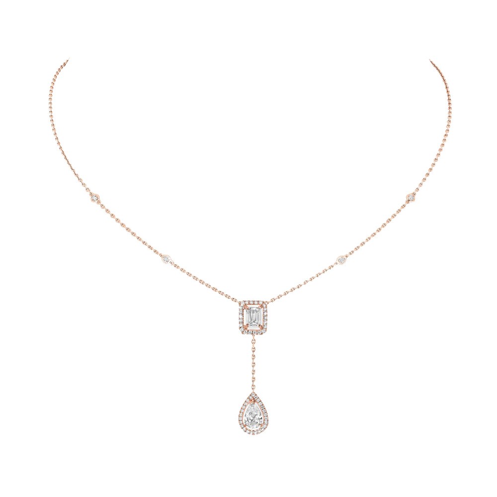 Collier Messika My Twin Cravate en or rose et diamants 0,40 carat