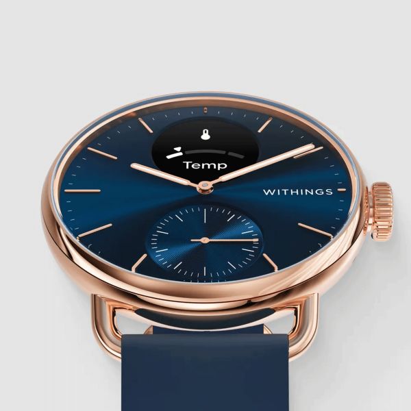 Withings ScanWatch 2 Rose Gold connected watch blue dial blue silicone strap 38 mm WSW 238 ROBLU