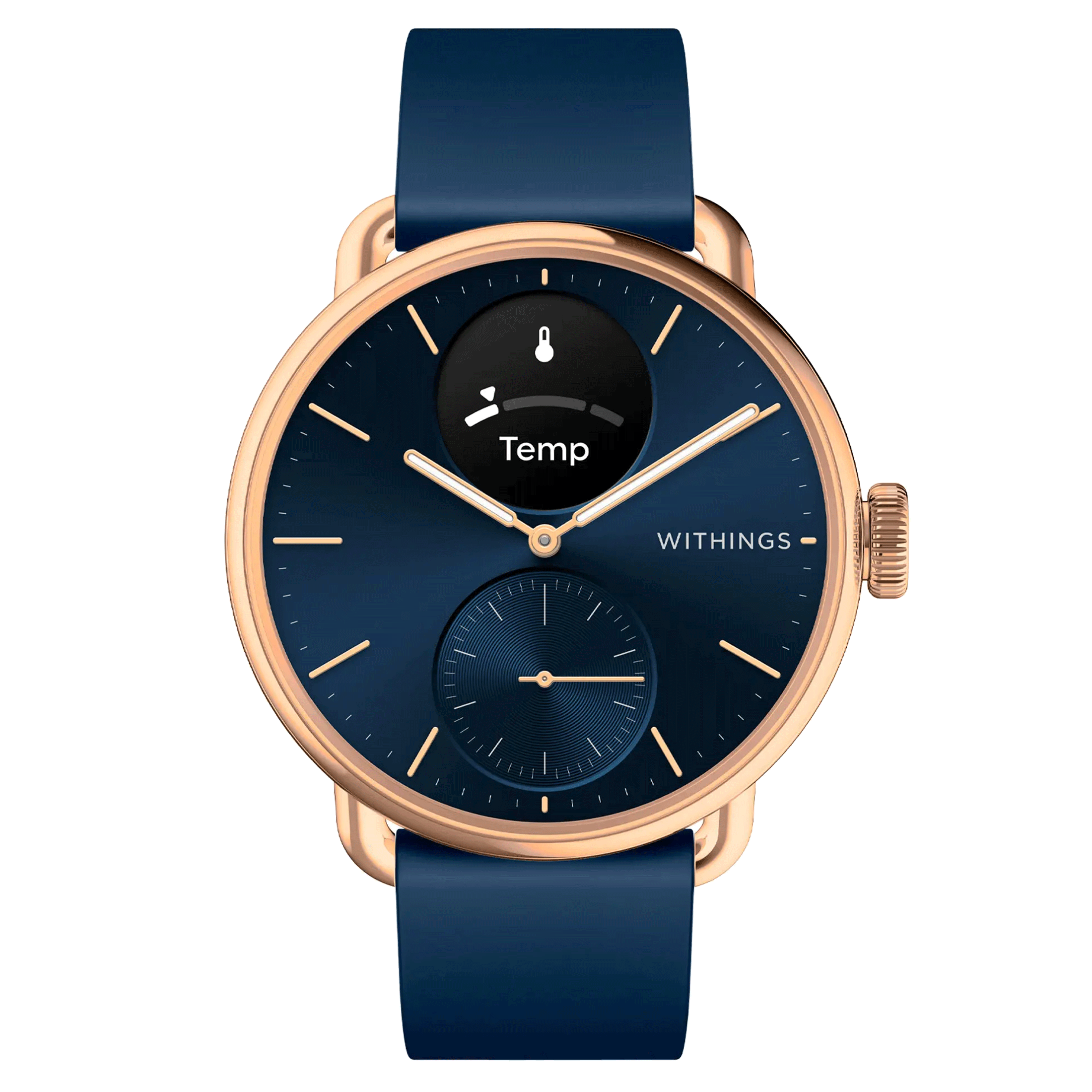 Withings ScanWatch 2 Rose Gold connected watch blue dial blue silicone strap 38 mm WSW 238 ROBLU