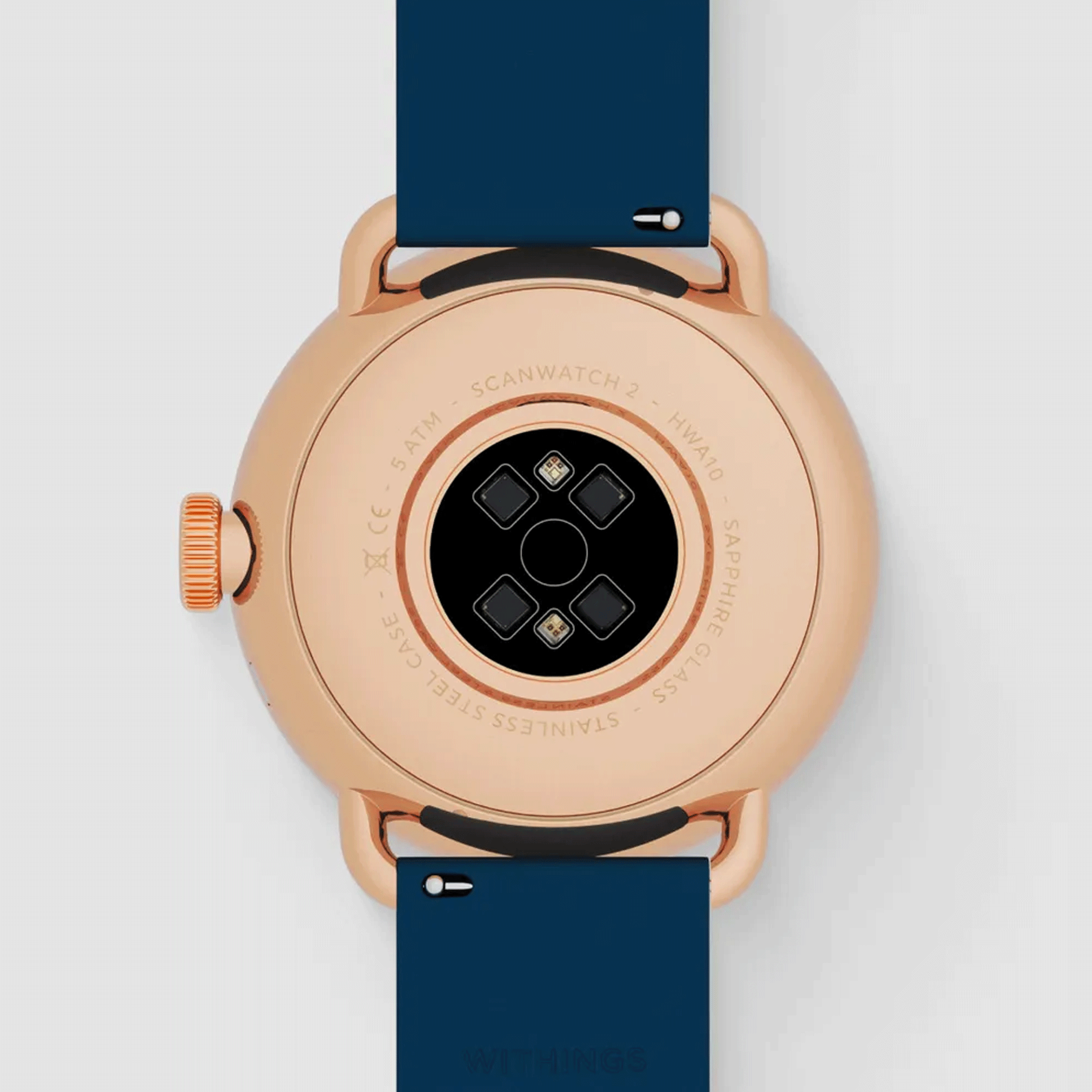 Withings ScanWatch 2 Rose Gold connected watch blue dial blue silicone strap 38 mm WSW 238 ROBLU